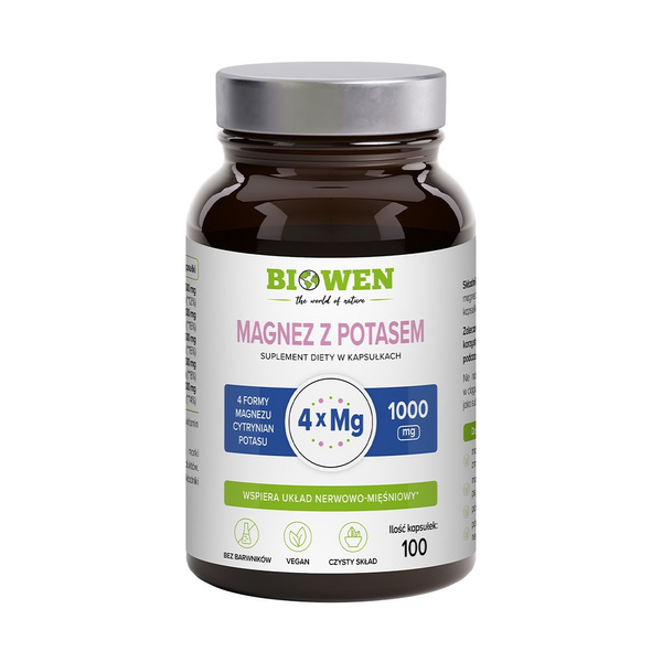Magnez z potasem Biowen  4 formy magnezu 100 kapsułek